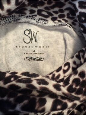 Studio Works Leopard Print Cowl Neck Sweater - Brown & Cream